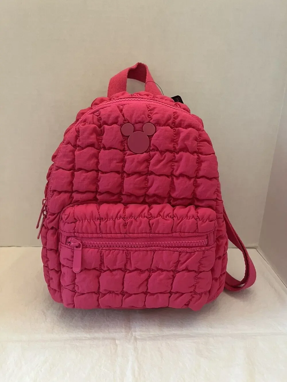 Disney Mickey Mouse Hot Pink Quilted Puffy Nylon Small Backpack NWT